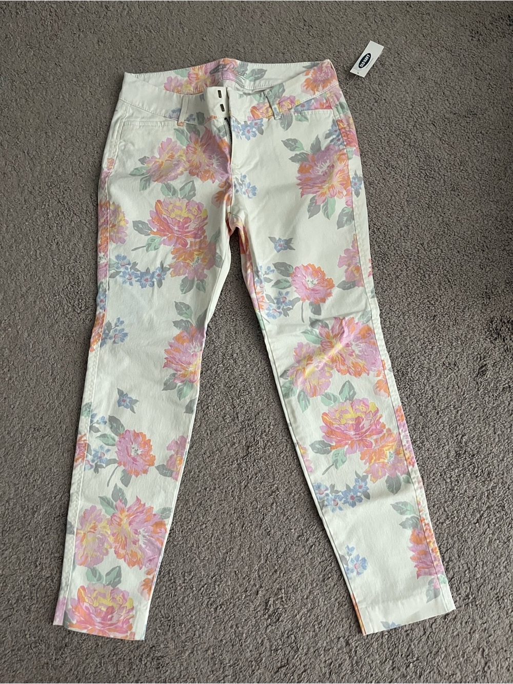 Old Navy Cream Skinny Floral Print Pants
